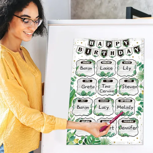 Vista 5 de Zhanmai Póster de tabla de cumpleaños de eucalipto para el aula, 12 x 18 pulgadas, juego de decoración de tablón de anuncios de cumpleaños