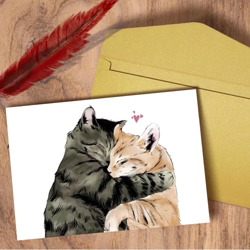 Vista 4 de Tarjeta de San Valentín para novio y novia, bonita tarjeta de aniversario de gatos para él y ella, adorable regalo de San Valentín