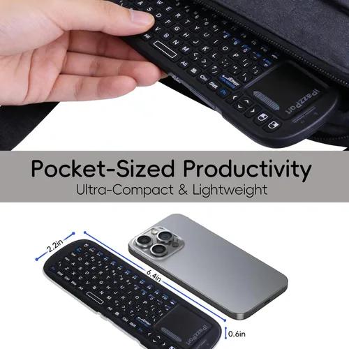 Vista 6 de iPazzPort Mini teclado inalámbrico con panel táctil, Bluetooth y 2.4GHz Touchpad • 2.4GHz USB y Bluetooth • Batería AAA • Receptor USB incluido