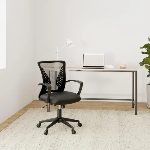Vista 2 de Silla de oficina ergonómica de malla para computadora BestOffice, con reposabrazos, soporte lumbar, respaldo medio, giratoria, ajustable, para Negro