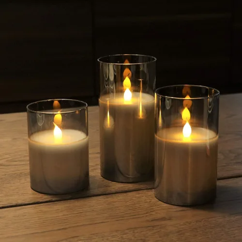Vista 3 de Velas LED sin llama de cristal gris con 36 luces LED de perlas blancas Glarand Fairy String Lights para bodas, fiestas de Navidad y eventos