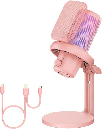 Vista 9 de FEELWORLD VM1 Micrófono USB para PC de juegos Micrófono condensador con cancelación de ruido, luz RGB silenciosa, accesorios para computadora