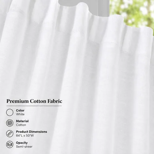 Vista 4 de HOMIDATE Paneles de Cortina de Algodón Blanco con Trabillas Superiores para Ventana de Baño, Juego de 2 de 50 x 84 pulgadas – Estilo Granja Moderno