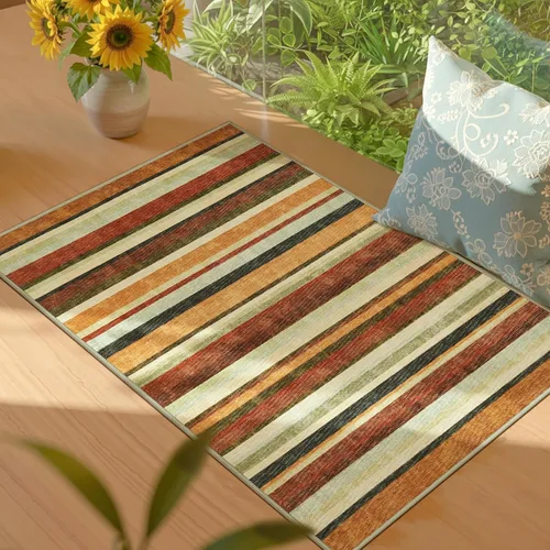 Vista 9 de jinchan Alfombra a rayas de 2 x 3 para entrada, alfombra de cocina, tapete pequeño, antideslizante, ligero, de bajo perfil, decoración para entrada