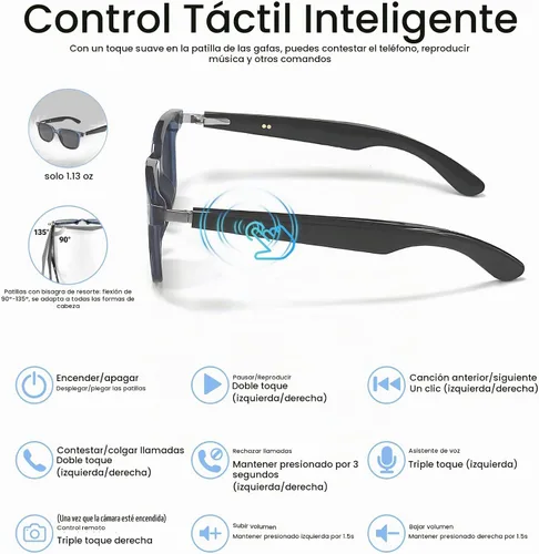 Vista 7 de Lentes inteligentes de traducción AI con GPT de chat para hombres y mujeres, gafas de sol Bluetooth 5.4 con traductor en 100 idiomas y acentos, Gris