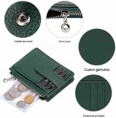 Vista 5 de Cartera RFID delgada mujeres cuero genuino titular de la tarjeta de C5-green
