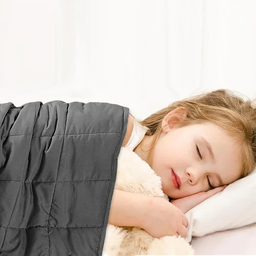Vista 4 de Manta con peso para niños, de 40 x 60 pulgadas, manta refrescante de 5 libras para dormir, manta de material suave con cuentas de vidrio de primera
