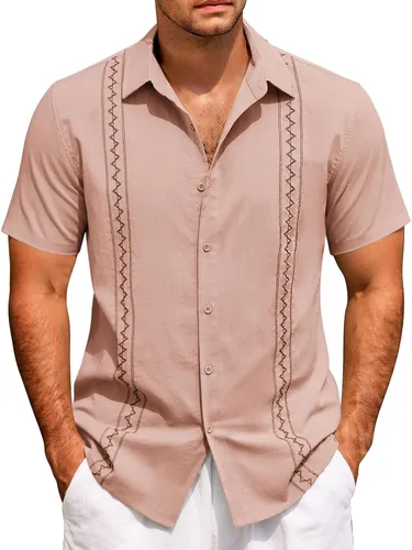 Vista 11 de Camisas de manga corta para hombre, estilo cubano, casual, con botones, para verano, para bolos, holgadas, hawaianas, para vacaciones en la playa