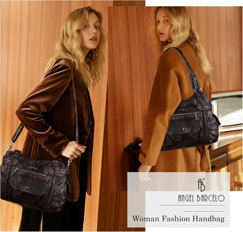 Vista 80 de Angel Barcelo - Bolsa de hombro amplia para mujer, diseño Hobo, cuero lavado