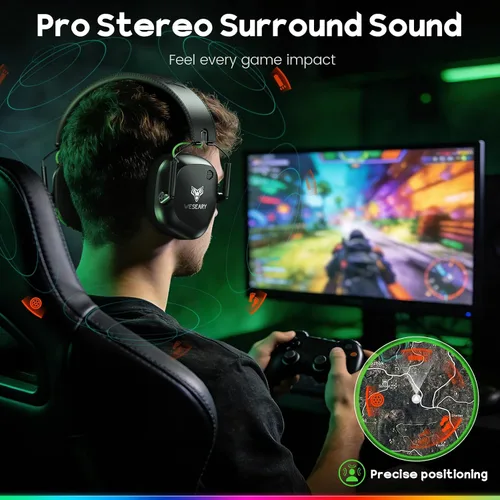 Vista 2 de Auriculares inalámbricos para juegos de 2.4 GHz para PC, PS5, PS4, Switch y Mac, auriculares para juegos de doble modo con Bluetooth 5.4, latencia