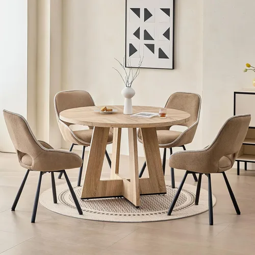 Vista 38 de Juego de mesa redonda de comedor de 47 pulgadas para 4, base en abanico, parte superior de 1.38 pulgadas de grosor, mesa de cocina de madera con 4