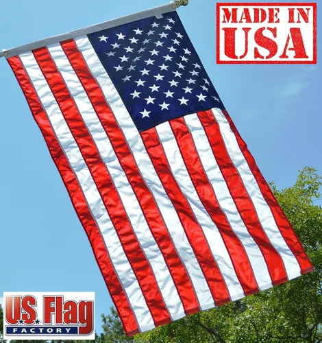 Vista 2 de US Flag Factory Bandera estadounidense de 3 x 5 pies (rayas cosidas, estrellas impresas) nailon SolarMax para exteriores, fabricado en Estados Unidos