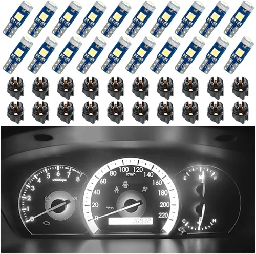 Vista 11 de BELOMI 20 unidades de luces LED T5 para salpicadero de automóvil, bombilla de alta luminosidad 3030-3SMD de repuesto con casquillo de bloqueo de Azul