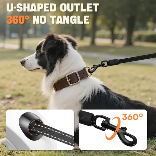 Vista 6 de Correa retráctil para perro con luz LED y cinta reflectante para paseo nocturno, correa de perro de 16 pies con dispensador de bolsas