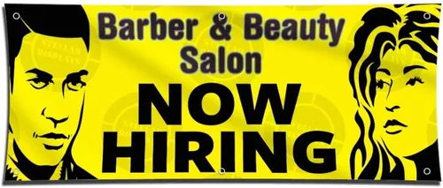 Vista 11 de Cartel de Barber & Beauty Salon Now Hiring (1 pie x 3 pies), cartel colorido de vinilo para pared, cartel de Anuncio Peluqueria Belleza