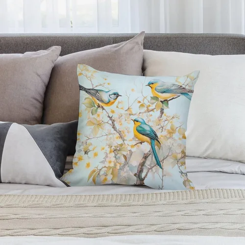 Vista 6 de Fundas de almohada decorativas de terciopelo de doble cara de 18 x 18 pulgadas, diseño de ramas de pájaros, para dormitorio, sala de estar