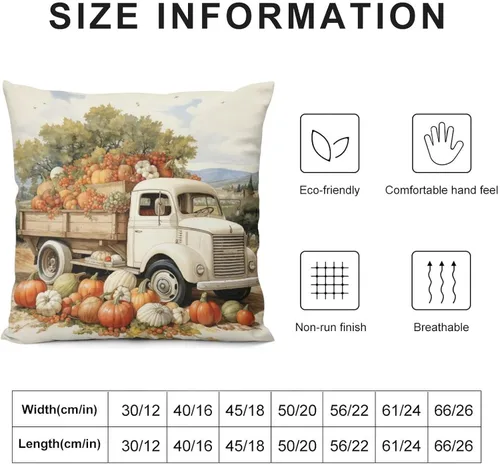 Vista 3 de Funda de cojín de 12 x 12 pulgadas, diseño de hojas de arce y calabaza naranja Happy Harvest Farm Truck para exteriores, decoración moderna