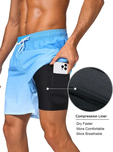 Vista 2 de SILKWORLD Quick Dry Mens Swimming Trunks with Compression Liner Bathing Suit Swim Shorts with Zip Pockets