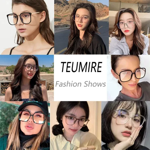 Vista 4 de Teumire Lentes cuadrados de gran tamaño con bloqueo de luz azul para mujeres y hombres, ultraligeros a la moda, marcos nerd, lentes transparentes