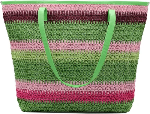 Vista 61 de Bolso grande de paja para mujer, tejido de ratán, bolso de playa de verano, a rayas