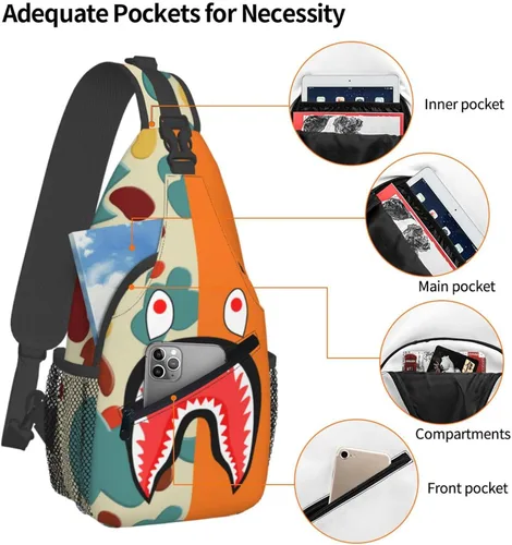 Vista 4 de Mochila bandolera, bolso de hombro de camuflaje de tiburón, bolso cruzado unisex, adecuado para viajes al aire libre, senderismo, senderismo