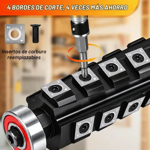 Vista 4 de SpeTool Cabezal de corte helicoidal de 12.5 pulgadas para cepilladora de grosor DW733 DW734, cabezal de corte en espiral, 4 filas, 52 insertos