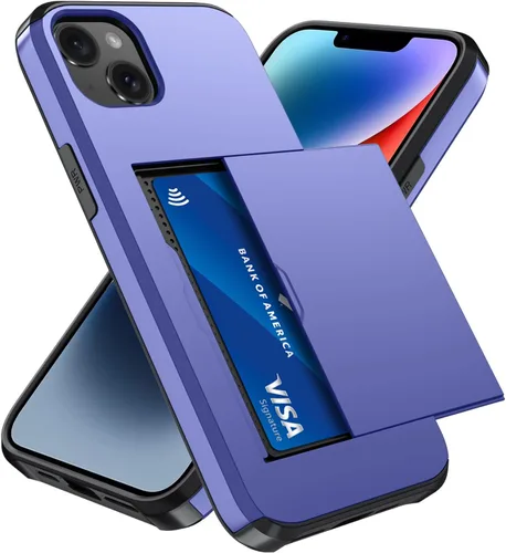 Vista 121 de Qinmay Funda compatible con iPhone 7 Plus/8 Plus con tarjetero, doble capa a prueba de golpes, funda protectora resistente con ranura oculta Negro