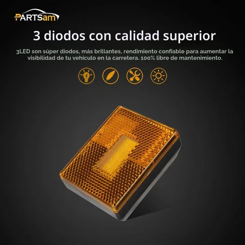 Vista 2 de Partsam 4 luces de marcador lateral ámbar para remolque RV con reflector reflejo, luces LED rectangulares de 2-4/5 pulgadas para remolque