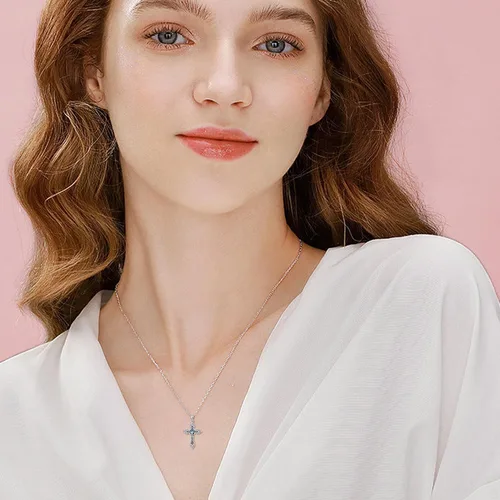 Vista 2 de URONE Delicado collar de cruz para mujer, plata de ley 925, colgante de árbol de la vida, collar con cruz de regalo para mujeres y niñas, Plata