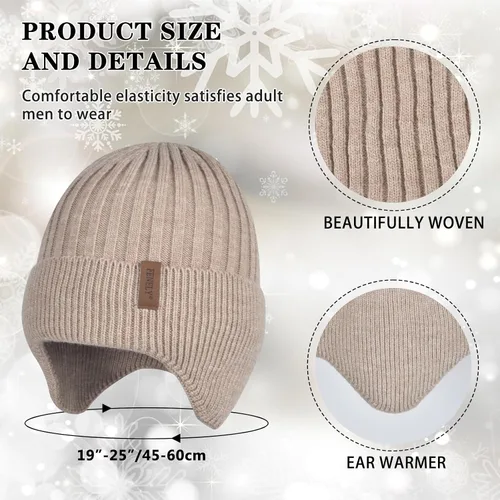 Vista 2 de Men Winter Beanie Hat Touchscreen Gloves Neck Warmer 3 in 1 Set with Fleece Lined