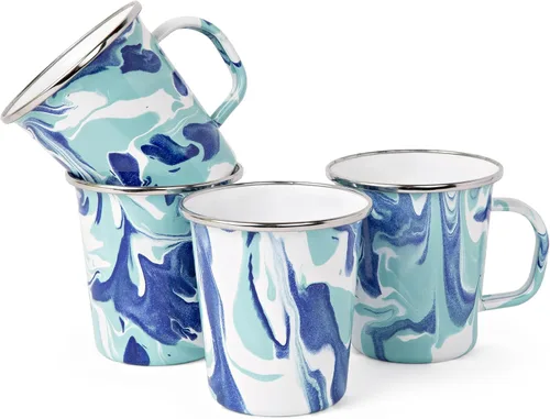Vista 8 de Golden Rabbit Enamelware Latte Coffee or Tea Mugs, 16 ounce, Americana, Set of 4