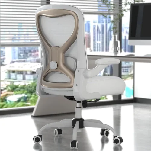 Vista 14 de Silla de escritorio de oficina con soporte lumbar ergonómico, cojín de asiento extra grueso, brazos abatibles, respaldo de malla transpirable, silla