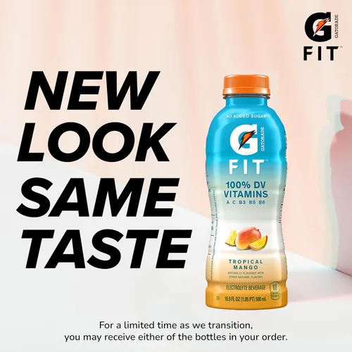 Vista 3 de Gatorade Fit - Bebida con electrolitos, hidratación real saludable, mango tropical, botellas de 16.9 onzas (paquete de 12)