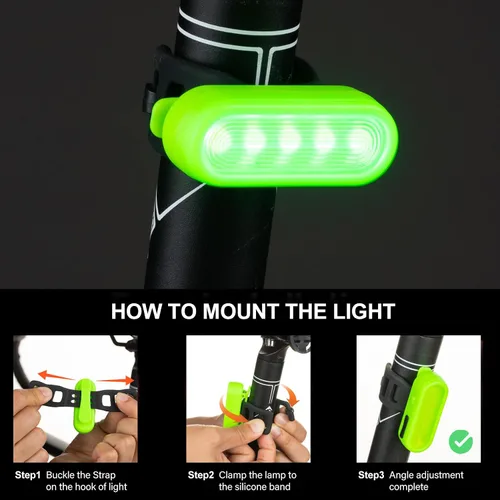 Vista 7 de Luces LED de seguridad para bicicleta, luz trasera de bicicleta rojo/verde, linterna de seguridad trasera de bicicleta, recargable por USB C, 4