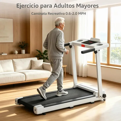 Vista 7 de Walking Pad Treadmill with 8% Incline & Handle Bar, Portable Under Desk Treadmill for Home Office, Compact Foldable Treadmill Quiet Anti-Slip Blanco