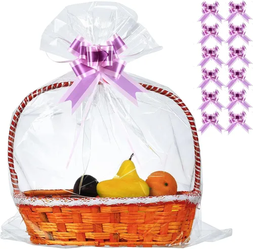 Vista 15 de 30 paquetes de bolsas de celofán de 32 x 40 pulgadas para cesta, bolsas de celofán transparentes extragrandes gigantes, bolsas de celofán