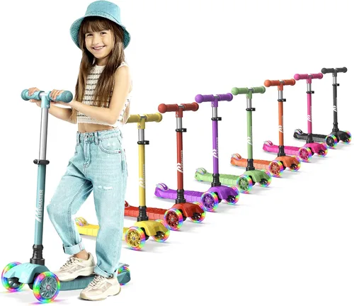 Vista 14 de Lifemaster Mini 3-Wheel Kids Scooter with Multi-Color Wheel Lights – 4-Height Adjustable Handlebar, Wide Anti-Slip Deck, Child Safety Certified