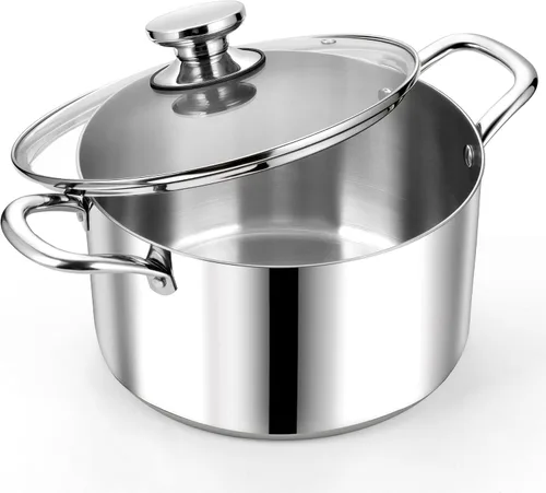 Vista 11 de P&P CHEF Olla de 4 cuartos de galón de acero inoxidable tricapa, olla de 4 cuartos de galón para cocinar pasta con tapa visible para sopa
