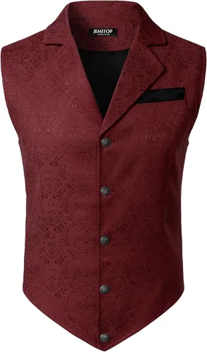 Vista 7 de JEMITOP Chaleco de traje jacquard vintage para hombre Negro