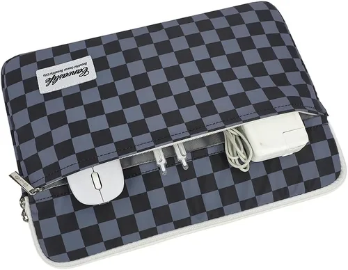 Vista 2 de Canvaslife - Funda de lona para laptop de 13 pulgadas con patrón de cuadros negros y bolsillo de 13 y 13.3 pulgadas