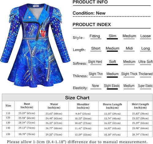 Vista 4 de HenzWorld Evie Costume for Girls Long Sleeve Halloween Dress Cosplay Party Princess Dress up Outfit with Wig
