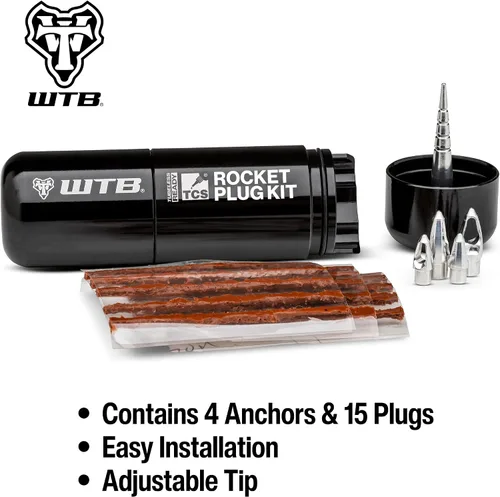 Vista 2 de WTB Kit de reparación de neumáticos de bicicleta Rocket - Kit de enchufe fácil para neumáticos de bicicleta de montaña y grava sin cámara. Incluye