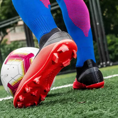 Vista 6 de Unisex High top Soccer Boots Cleats Outdoor Athletic Sneaker Turf Football Shoes Spikes Indoor Youth AG Soccer Shoes