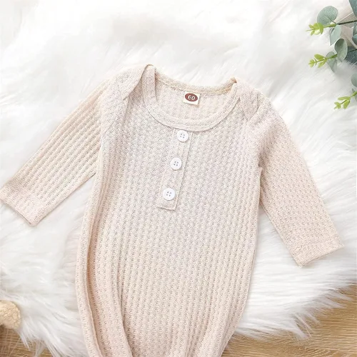 Vista 5 de Twopumpkin Vestido de bebé anudado para recién nacido, niño o niña, traje de dormir unisex, recién nacido, bebé, conjunto de pijamas de invierno