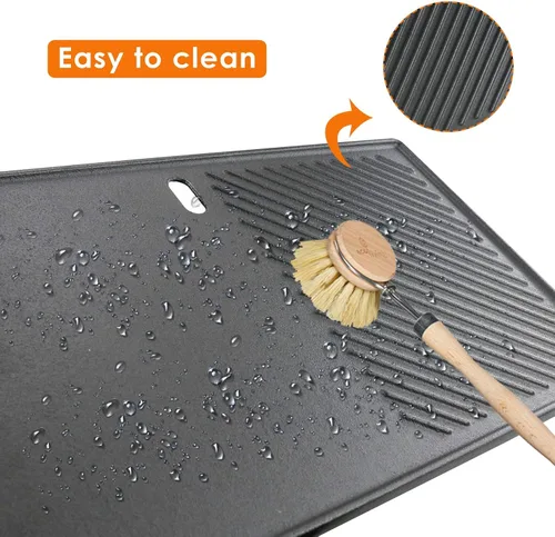 Vista 8 de Uniflasy Plancha Parrilla Reversible de Hierro Fundido para Estufa 16 7/8" Sartén Plancha Plana, Placa de Plancha Parrilla de Hierro Fundido