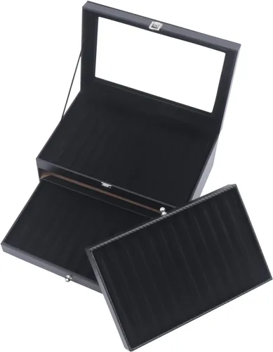 Vista 5 de Gdrasuya10 Caja organizadora de 36 piezas con ventana de cristal, vitrina de tres niveles con cajón y almacenamiento de bolígrafos estilográficos