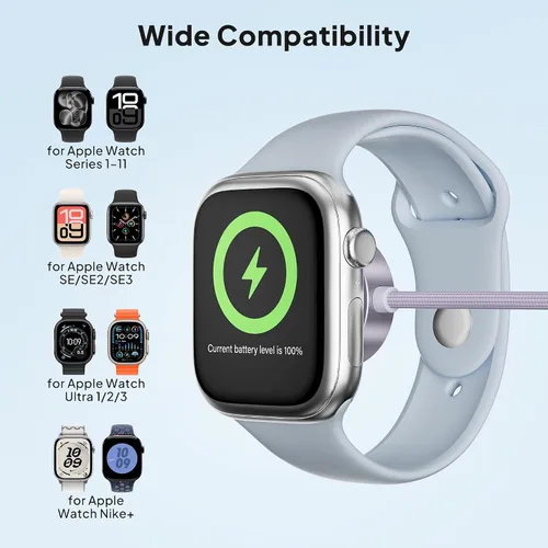 Vista 7 de Elebase Cable de carga para Apple Watch Ultra 4, adaptador de carga Púrpura