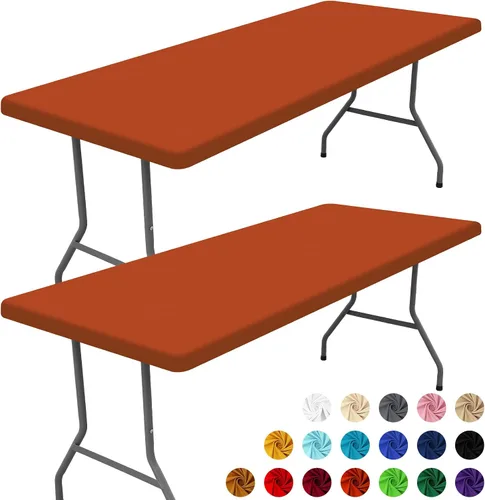 Vista 21 de Moosfor Paquete de 2 manteles rectangulares de elastano de 4 pies, elásticos y ajustables para pícnic, cubierta de mesa de patio elástica y lavable