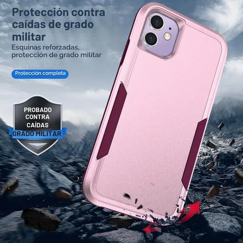 Vista 2 de Yiakeng Funda para iPhone 11, iPhone 11 con protector de pantalla HD, PC híbrida + TPU a prueba de golpes Defender Pioneer Anti-Shock Phone Case Rosa