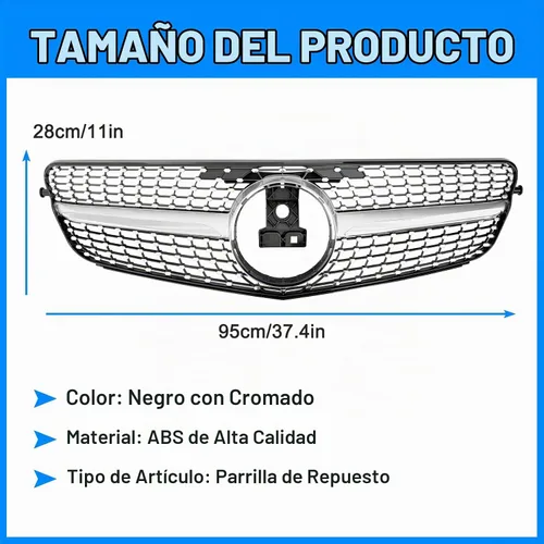 Vista 3 de Parrilla delantera para Mercedes Benz W204 C200 C300 C350 estilo diamante rejilla 2008 2009 2010 2011 2012 2012 2013 2014